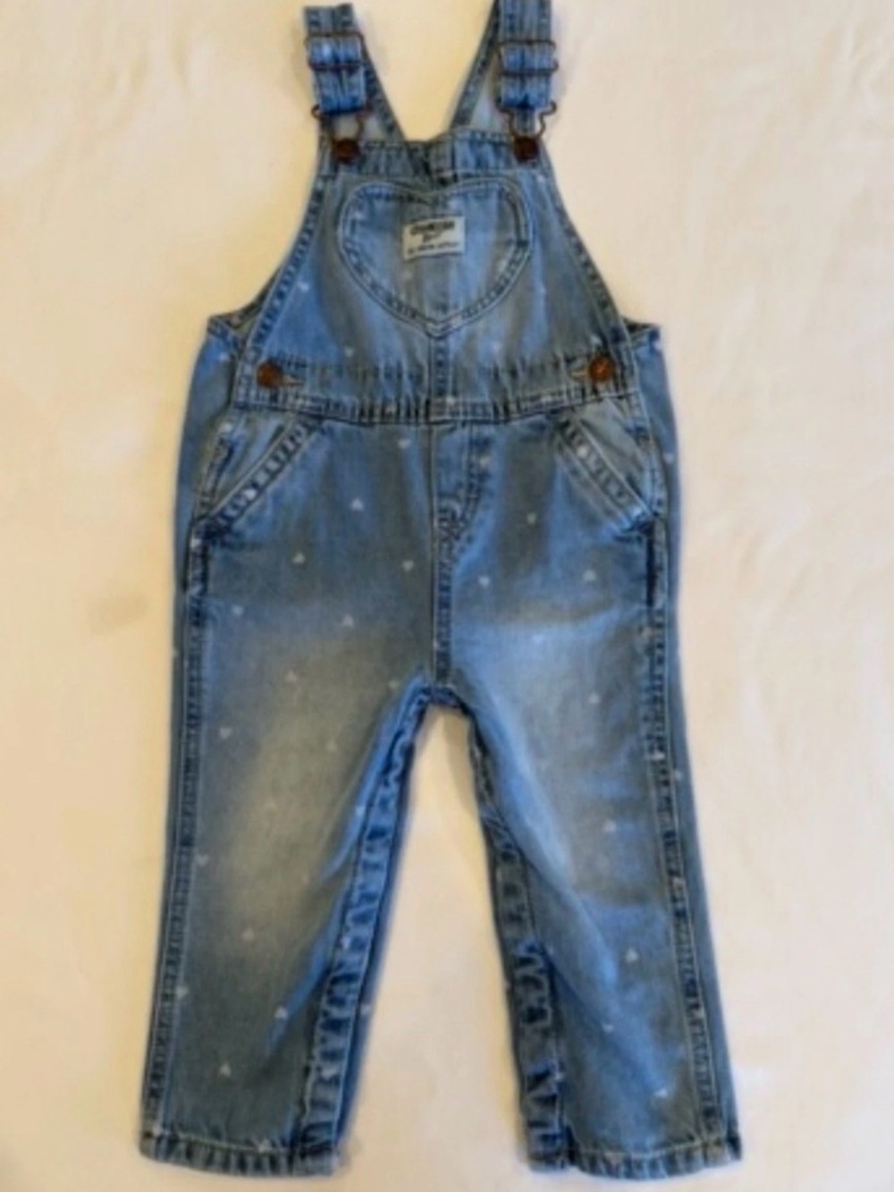OshKosh B’gosh Baby Girl’s Vestbak Pink Hearts Denim Overalls Size 18 Months